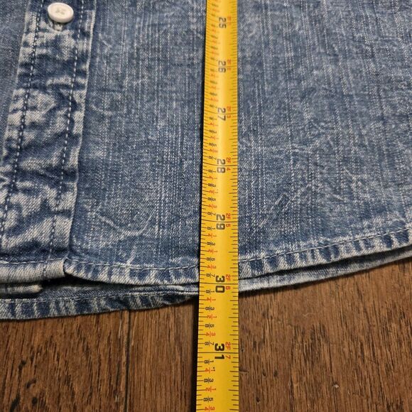 Levis Button Up Shirt Mens Large Short Sleeve Blue Denim Jean Cowboy Red Tab - Picture 9 of 9